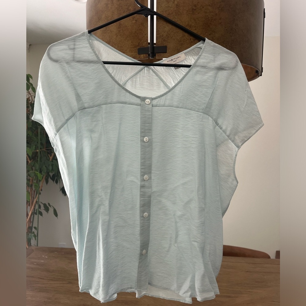 Habitual Brighton Button Front Shirt - beautiful teal and white - size Large